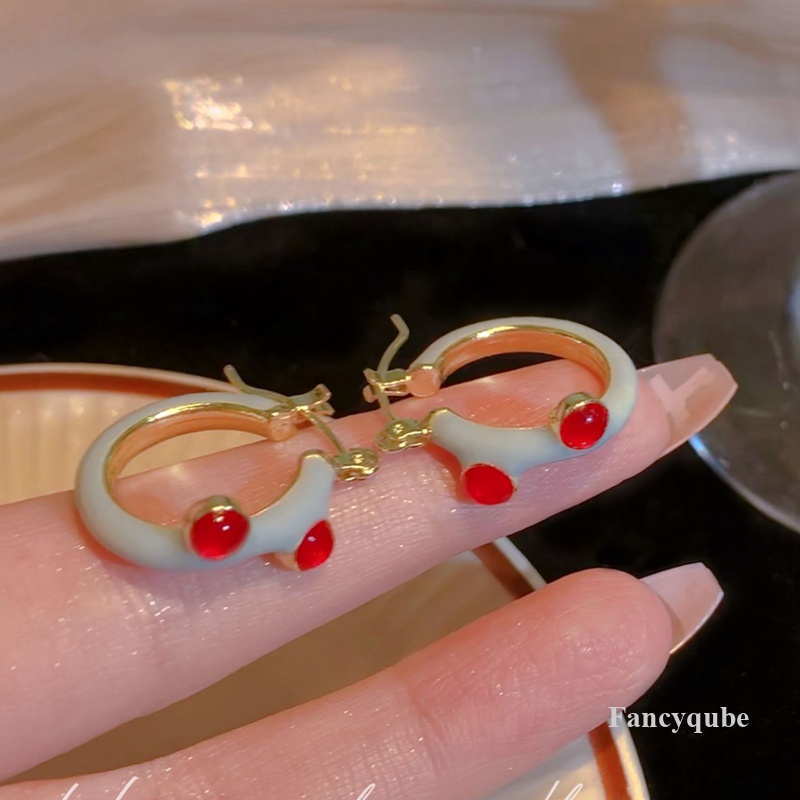 Fashion Retro Kabut Biru Drip Minyak Anting Bulat Untuk Wanita Mewah Merah Kristal Anting Hoop Perempuan Pesta Pernikahan Perhiasan Hadiah