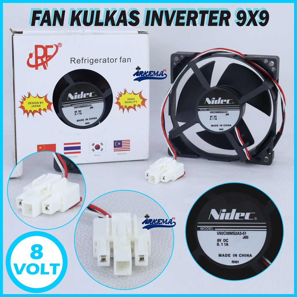 FAN KOTAK SANYO INVENTER DC 8V 9X9 NIDEC | MOTOR FAN KULKAS DC 8V | DINAMO FAN KULKAS  8 VOLT - ARKEMA