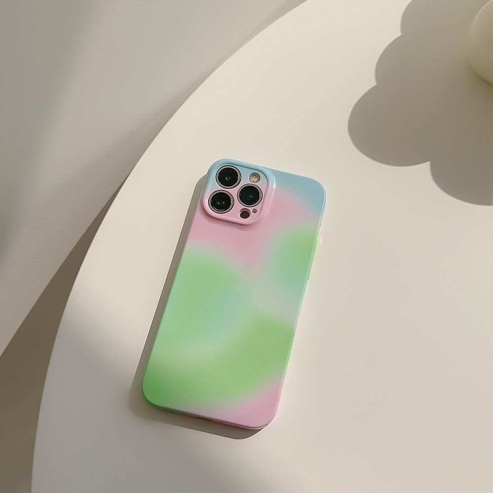 IPHONE Ins Desain Sederhana Halo Dyeing Phone Hard Film Case Cover Dengan Pola Batu Tidak Teratur Holder Untuk Iphone7 8 PLUS X XR XS 11 12 13 14 PRO MAX SE 2020