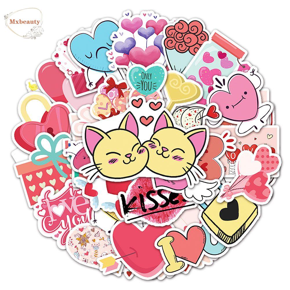 Mxbeauty Stiker Hari Valentine Label Kartun Dekorasi Laptop Motor Sekolah Kantor Perlengkapan Koper Skateboard ILOVEYOU Animel Stickers