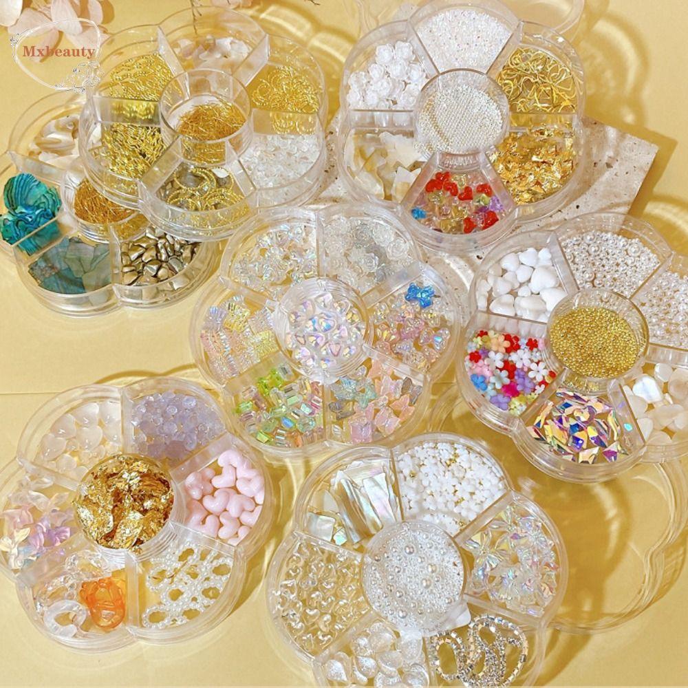 Mxbeauty Nail Art Decor Mutiara 3D Aurora Kombinasi Resin Metel Bunga Mix Bentuk Nail Art Charms