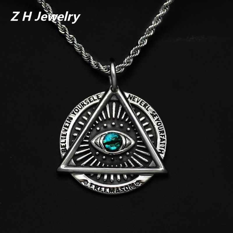 [Z H Perhiasan] Vintage Mata Aman Mata Tuhan Liontin Fashion Pria Anti Karat Kalung Hip Hop Pesta Baja Titanium Perhiasan Aksesoris Grosir