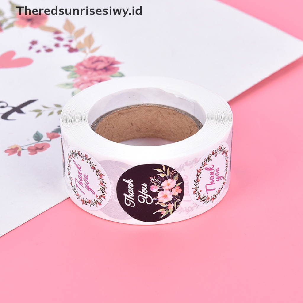 # Kado Mom &amp; PAPA DIY # 500pcs/roll Stiker Label Segel Motif Bunga Thank You Stiker Untuk Dekorasi Kado~