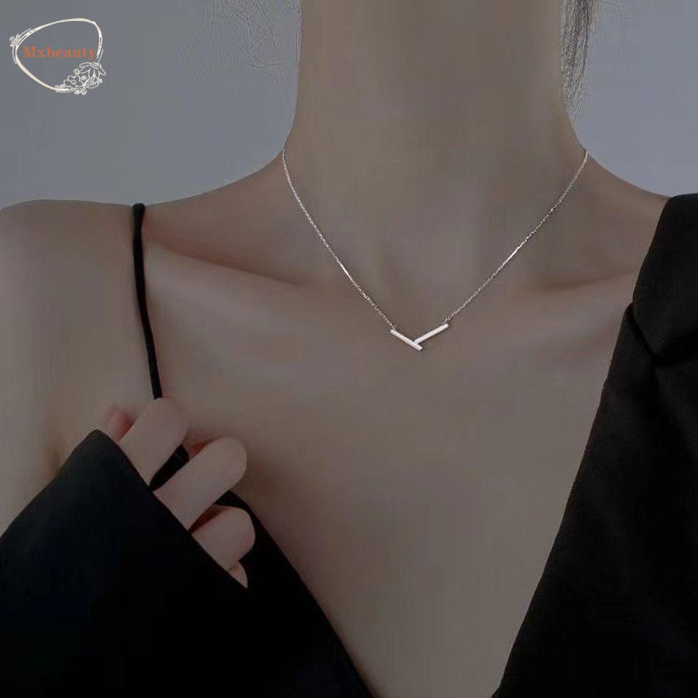 Mxbeauty Wanita Kalung Elegan Indah Klavikula Rantai Sweater Rantai Bentuk V Tergantung Tembaga Sederhana Gadis Choker