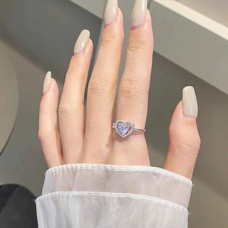 Cincin Geometris Hati Bahan alloy Berlian Imitasi Korea Untuk Wanita