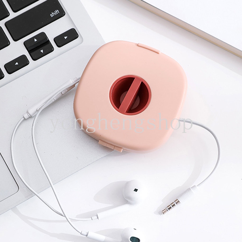 Kreatif Data Line Cable Organizer Rotating Cable Winder Box Travel Portabel Telepon Charging Wire Storage Case Dengan Phone Holder Earphone Cord Storage