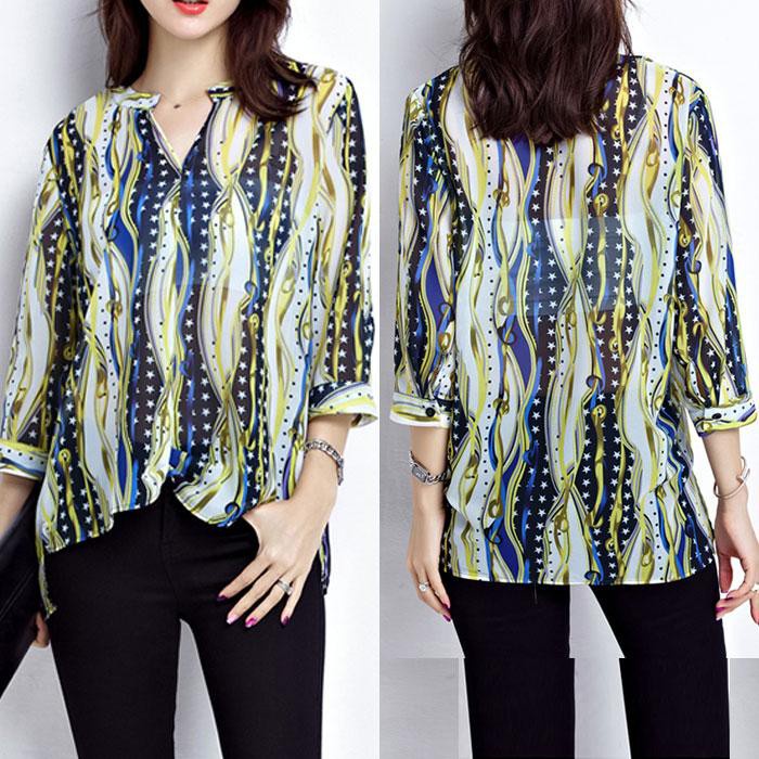 Blouse Wanita Sifon Printing Bintang Leher V Jumbo 51302