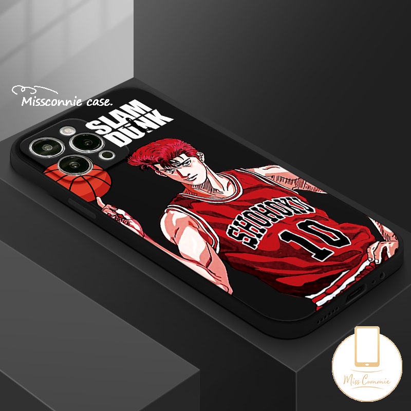 IPHONE Cute Couple Sakuragi Hanamichi Haruko Akagi Phone Case Kompatibel Untuk Iphone7 6S 86 Plus XR 11 14 13 12 Pro Max X XS Max SE 2020 Kartun Anime Slam Dunk Tepi Lurus Soft Cover