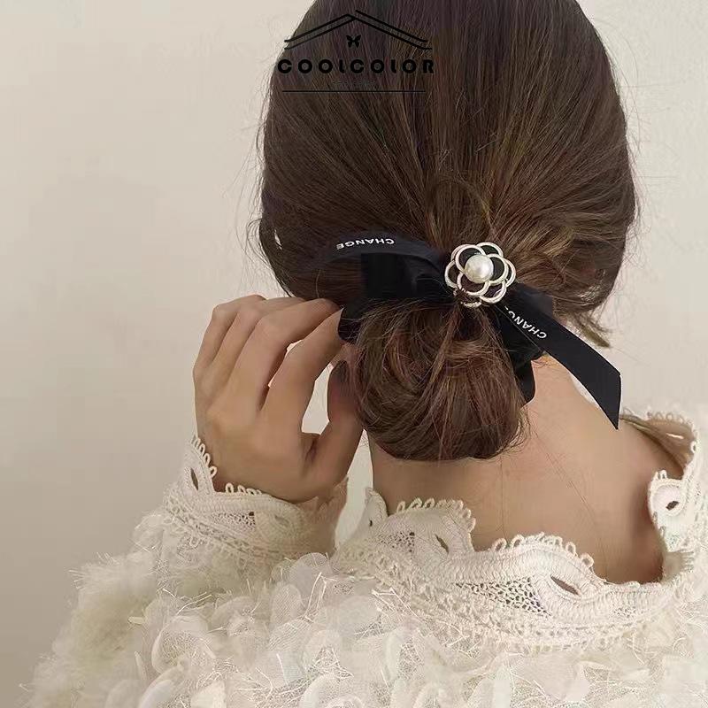 COD❤️Tali rambut mutiara sederhana Cincin rambut Pita rambut usus besar Camellia wanita- cl