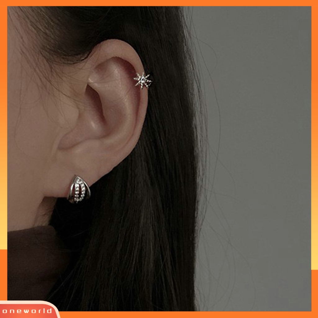 [EONE] 1pc Stud Earring Sederhana Geometris Minimalis Mengkilap Cubic Zirconia Hias Hadiah Wanita Bentuk Cakar Telinga Stud Lingkaran Anting-Anting Perhiasan Aksesori Fashion