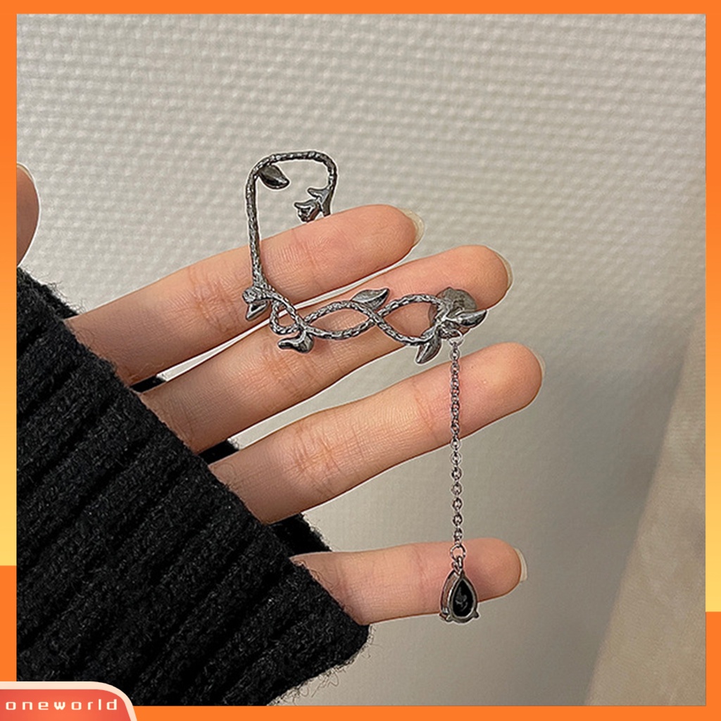 [EONE] 1pc Lady Earrings Retro Temperamen Aesthetic Vintage Anti-Alergi Berdandan Paduan Gelap s Klip Anting Perhiasan Aksesori