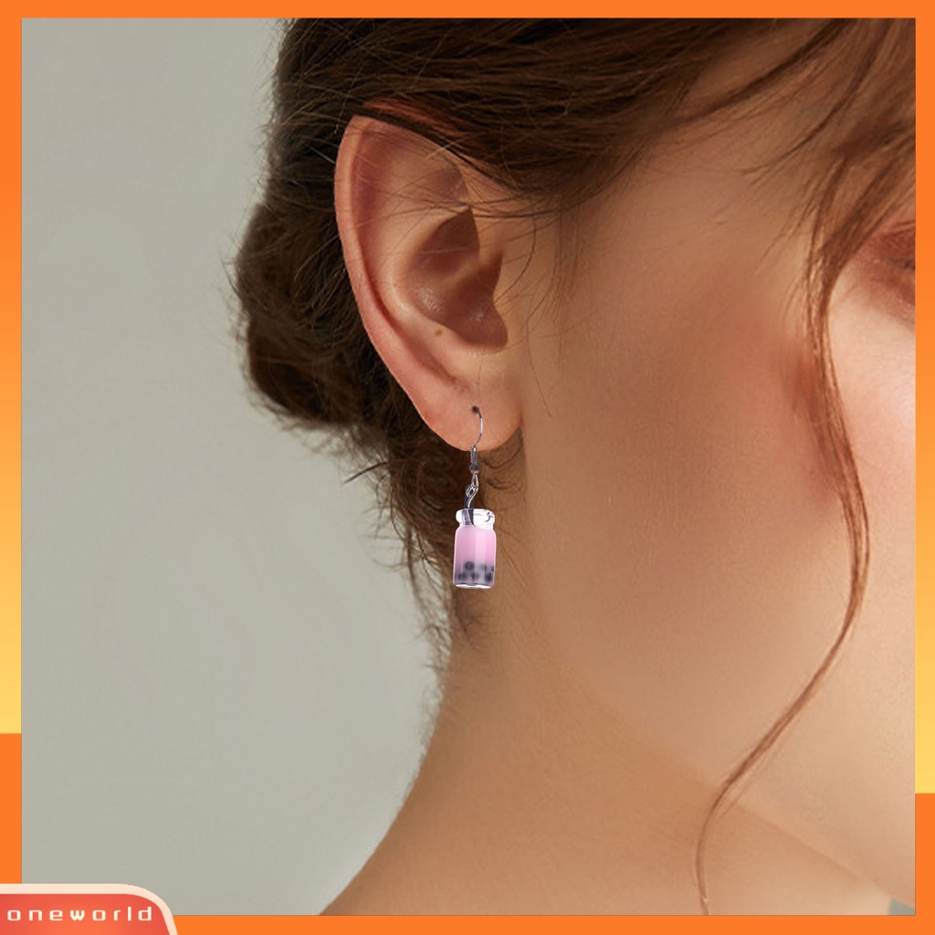 [EONE] 1pasang Anting Kait Lucu Imut Gaya Sederhana Hypoallergenic Hadiah Kaca Teh Susu Liontin Wanita Menjuntai Anting Perhiasan Fashion