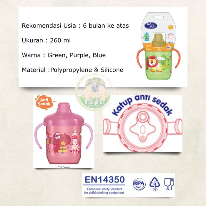 Training Cup Spout BABY SAFE JP034 Botol Minum Bayi Cucup 260ml