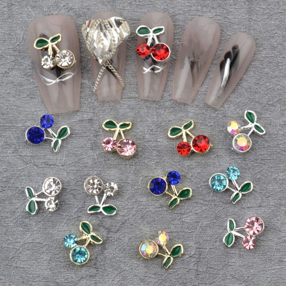 AUGUSTINA Dekorasi Nail Art Agustina Lucu 10pcs Gold Silver Colorful Cherry Alloy Zircon Aksesoris Kuku