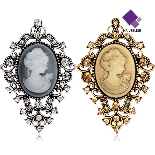 &lt; Naiveblues &gt; Vintage Berlian Imitasi Buket Wanita Kecantikan Kepala Cameo Pin Perhiasan Hadiah