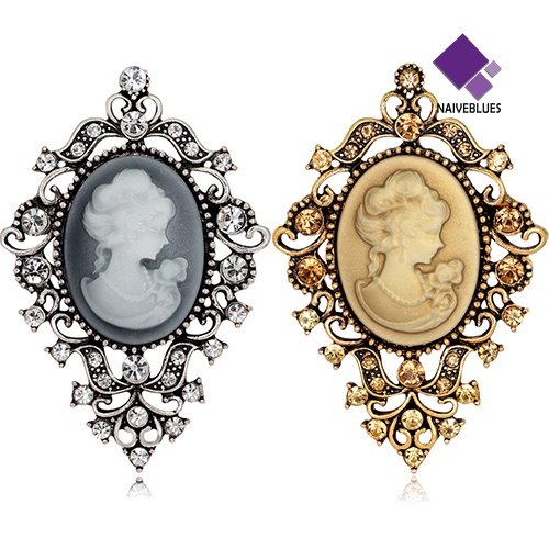 &lt; Naiveblues &gt; Vintage Berlian Imitasi Buket Wanita Kecantikan Kepala Cameo Pin Perhiasan Hadiah