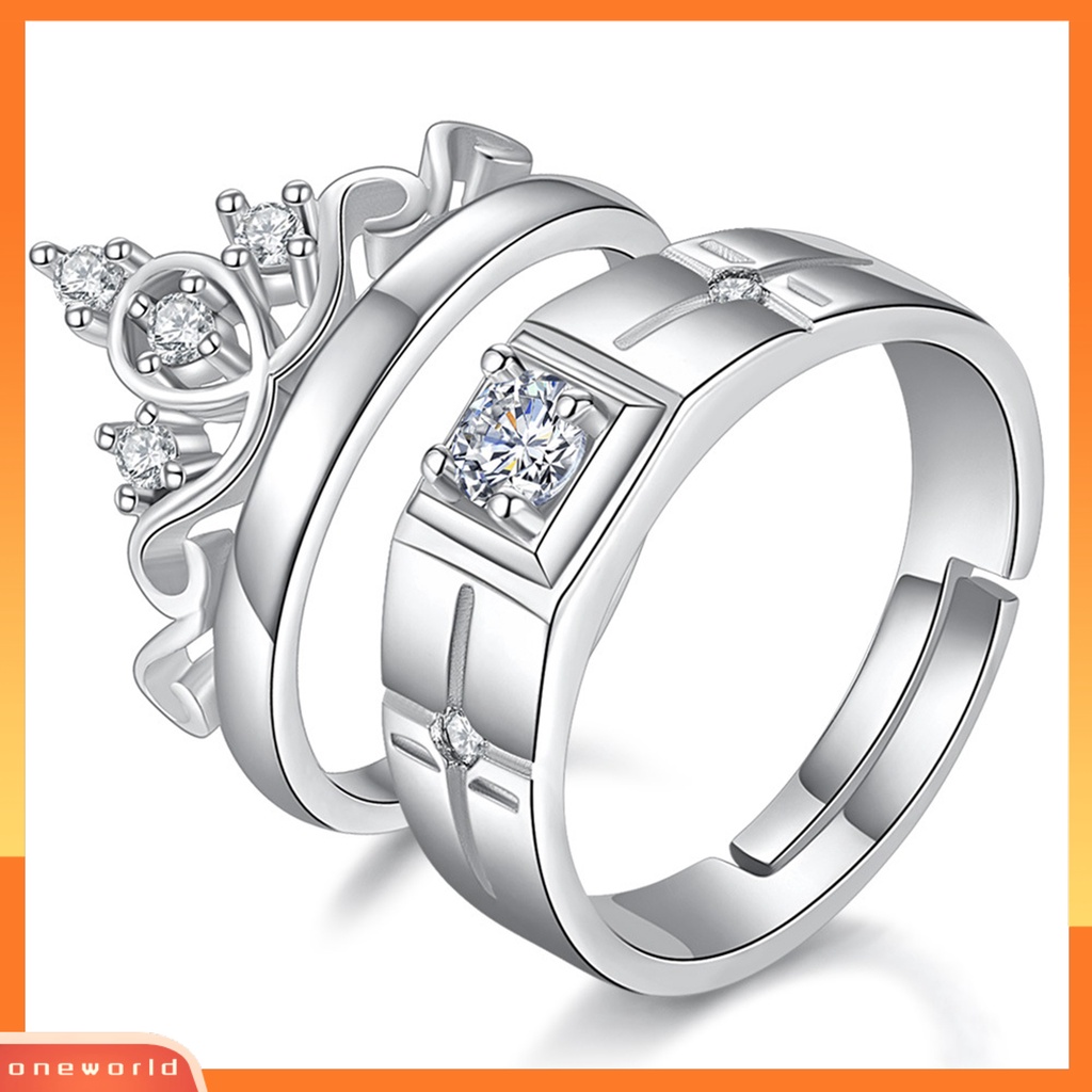 [EONE] Cincin Kawin Cinta Romantis Shiny Matching Bentuk Mahkota Pernikahan Circlet Fashion Jewelry