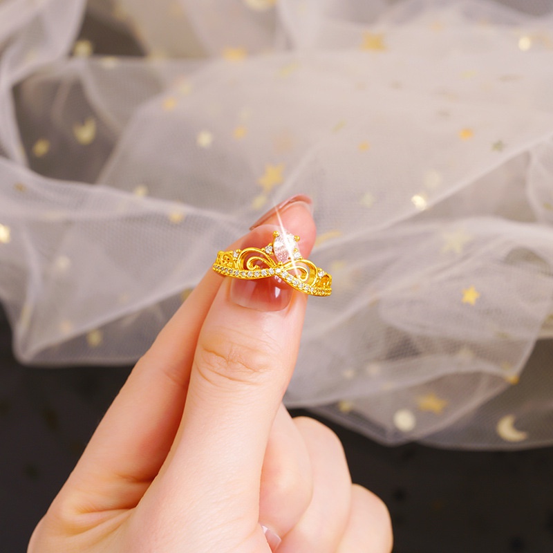 Goldkingdom Fashion Perhiasan 24 K Bangkok Aksesoris Ready Stock ins Baru Populer Wanita Zirkon Cincin Warna-Warni Perhiasan Mahkota Bunga Indah