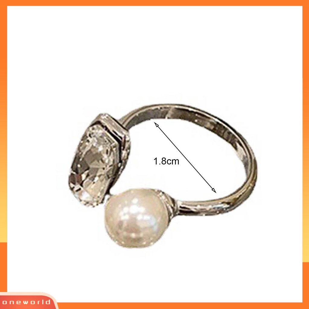 [EONE] Cincin Jari Telunjuk Tidak Luntur Elektroplating Adjustable Geometris Cubic Zirconia Dekorasi Hypoallergenic Trendi Mutiara Imitasi Terbuka Cincin Pacaran Memakai