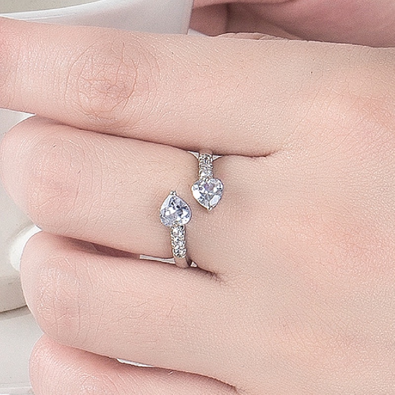 Fashion Baru Kualitas Tinggi Wanita Gadis Kristal Zirkon Cincin Sederhana Trendi Ganda Hati OpenIing Adjustable Ring Jewelry