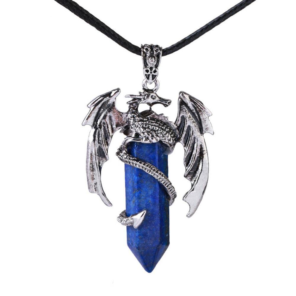 Lily Dragon Man Kalung Quartz Lapis Permata Batu Vintage Perhiasan