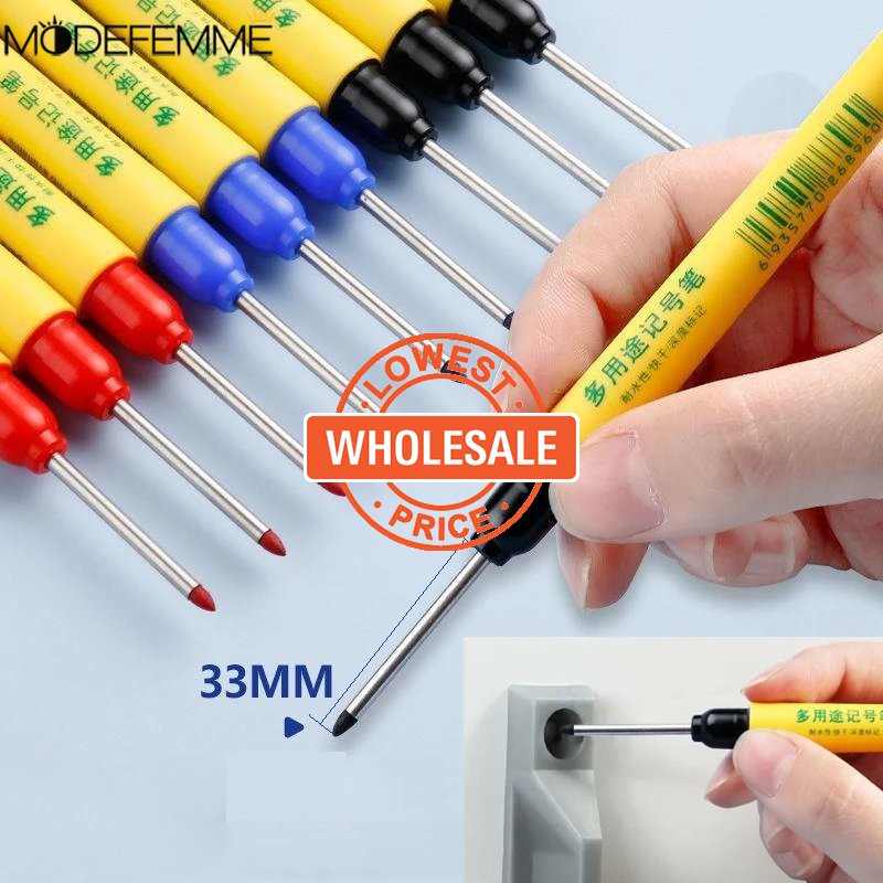 [Harga Grosir] Pulpen Perforating Logam Serbaguna Penanda Kepala Nib Panjang 33mm Hitam Ujung Panjang Deep Hole Head Marking Pen Hitam Biru Merah Dekorasi Rumah Bolpen Konstruksi