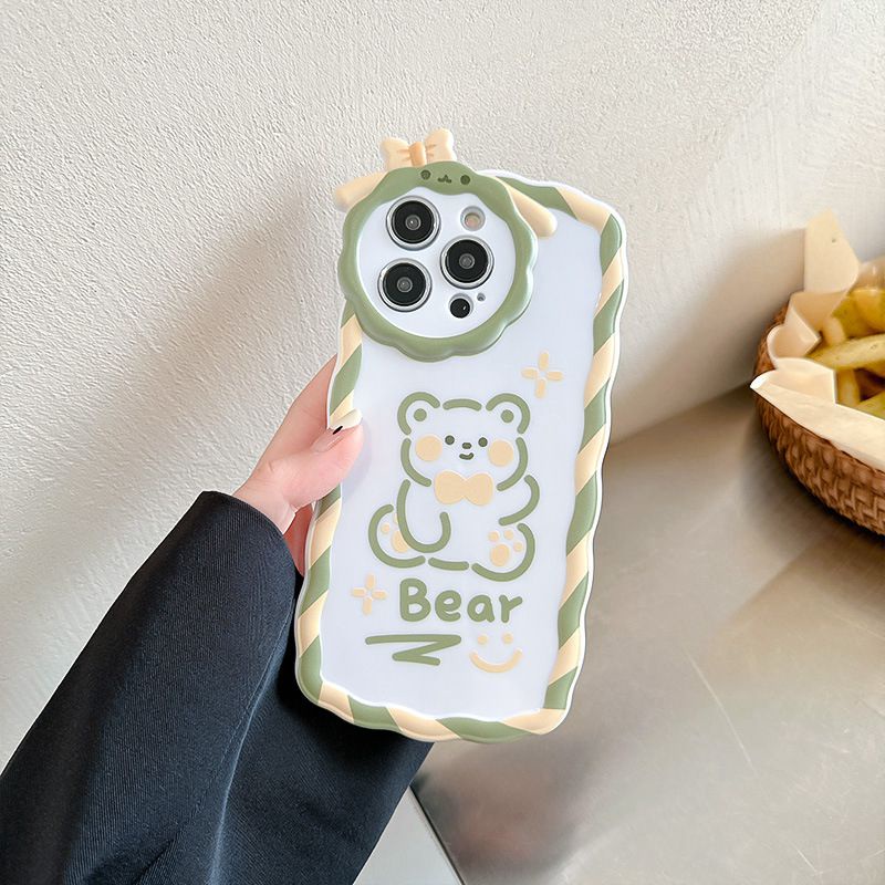 【Lamb Style】Lovely Bear Soft TPU Case HP iP iPhone 11 12 13 14 Pro Max 7 8 + Plus SE 2020 X XS XR Max Girl Woman FTD Casing Apple