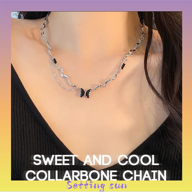 COD✨Kalung kupu-kupu pola gelombang Rantai klavikula dingin yang manis dan manis Desain kalung premium TN