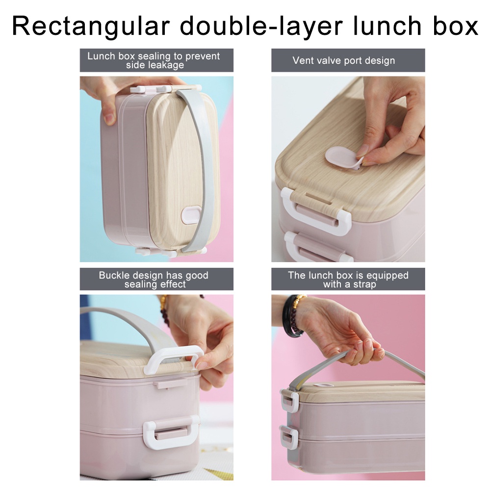 Lunchbox stackable stainless steel 304 model kayu kotak bekal makan 2 susun Japan design