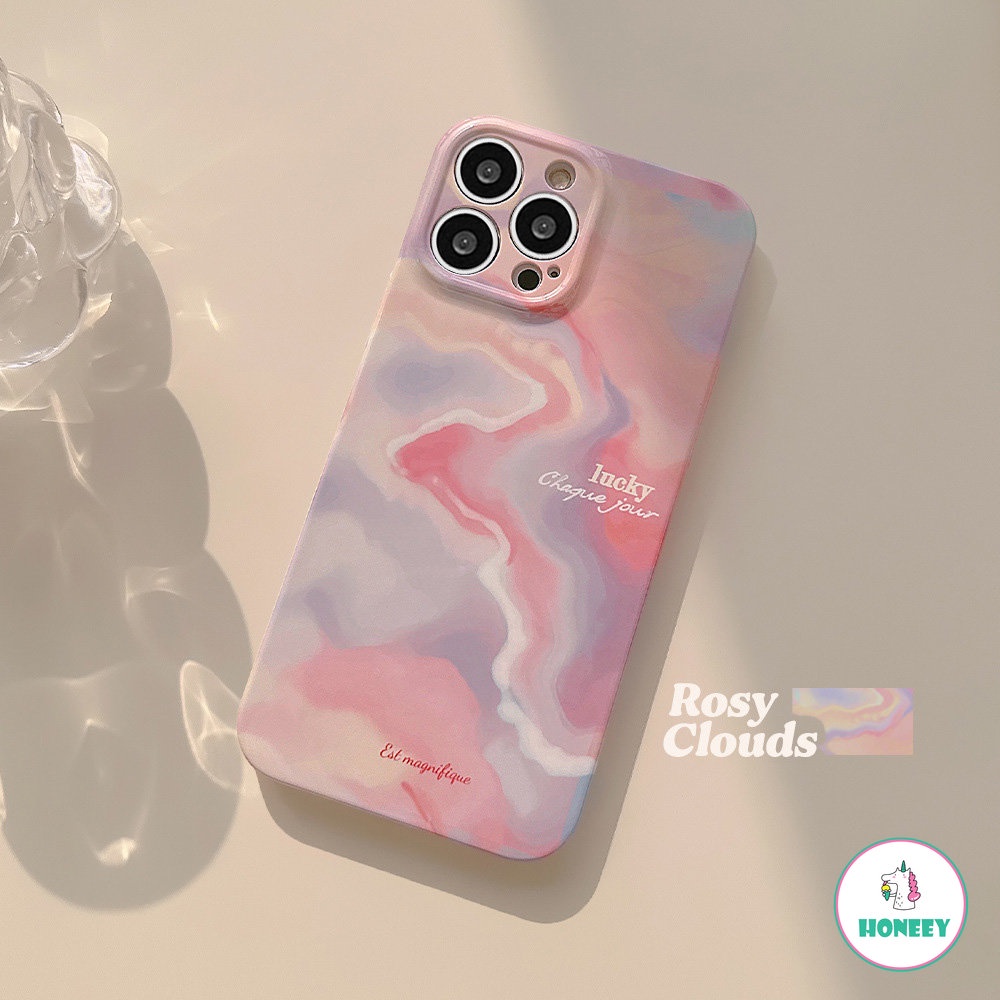 IPHONE Casing Ponsel Lukisan Minyak Kabut Sunset Glow Mewah Untuk Iphone14 13 12 11 Pro Max Xr Xs Max7 8 14 Plus Case Cute Sweet Glossy Cover