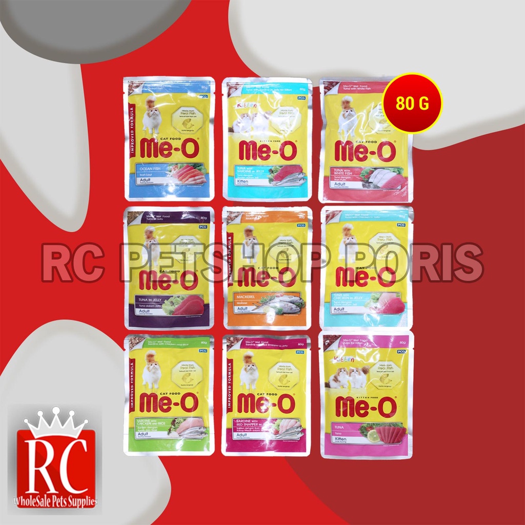 Meo Makanan kucing Basah Cat Food Pouch Wetfood Sachet 80 Gram