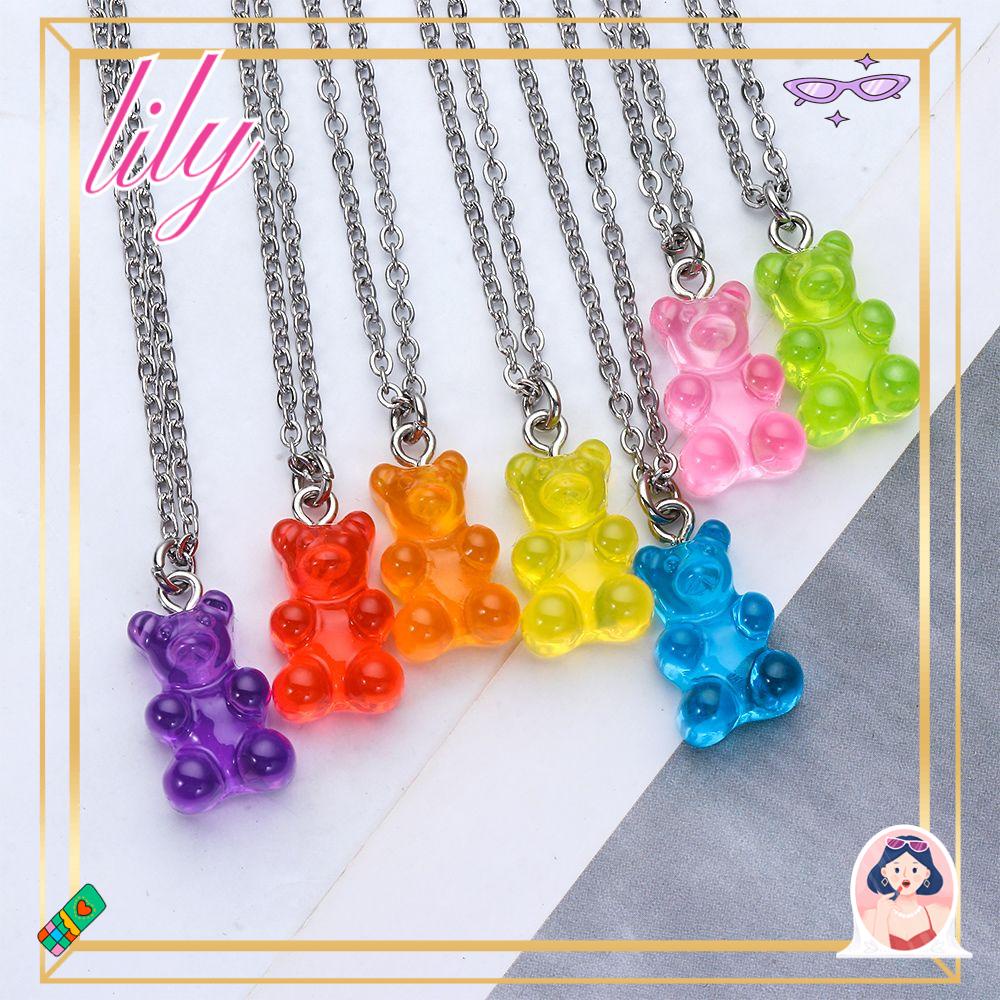 Lily Resin Beruang Charms DIY Fashion Wanita Rantai Stanless Steel Beruang Liontin