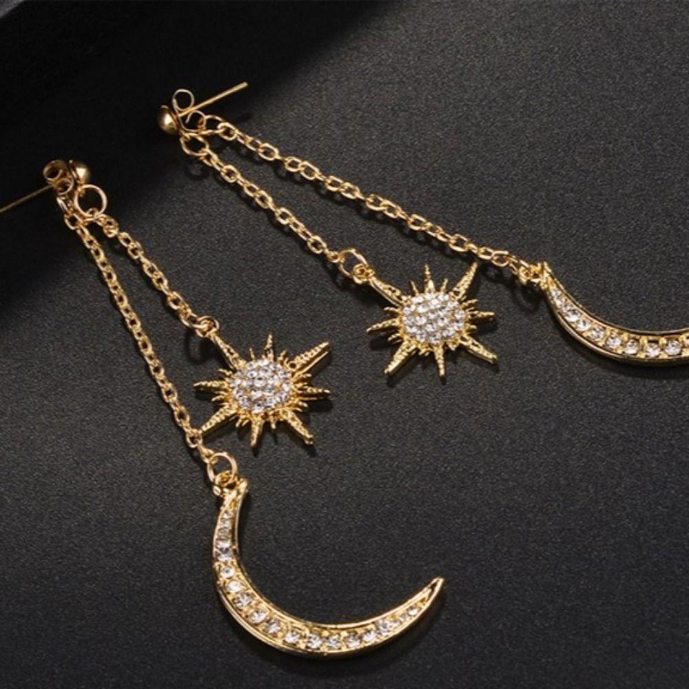 Mxbeauty Anting Bulan Bintang Shiny Golden Trendy Bohemian Berlebihan Anting Gaya Korea Klasik