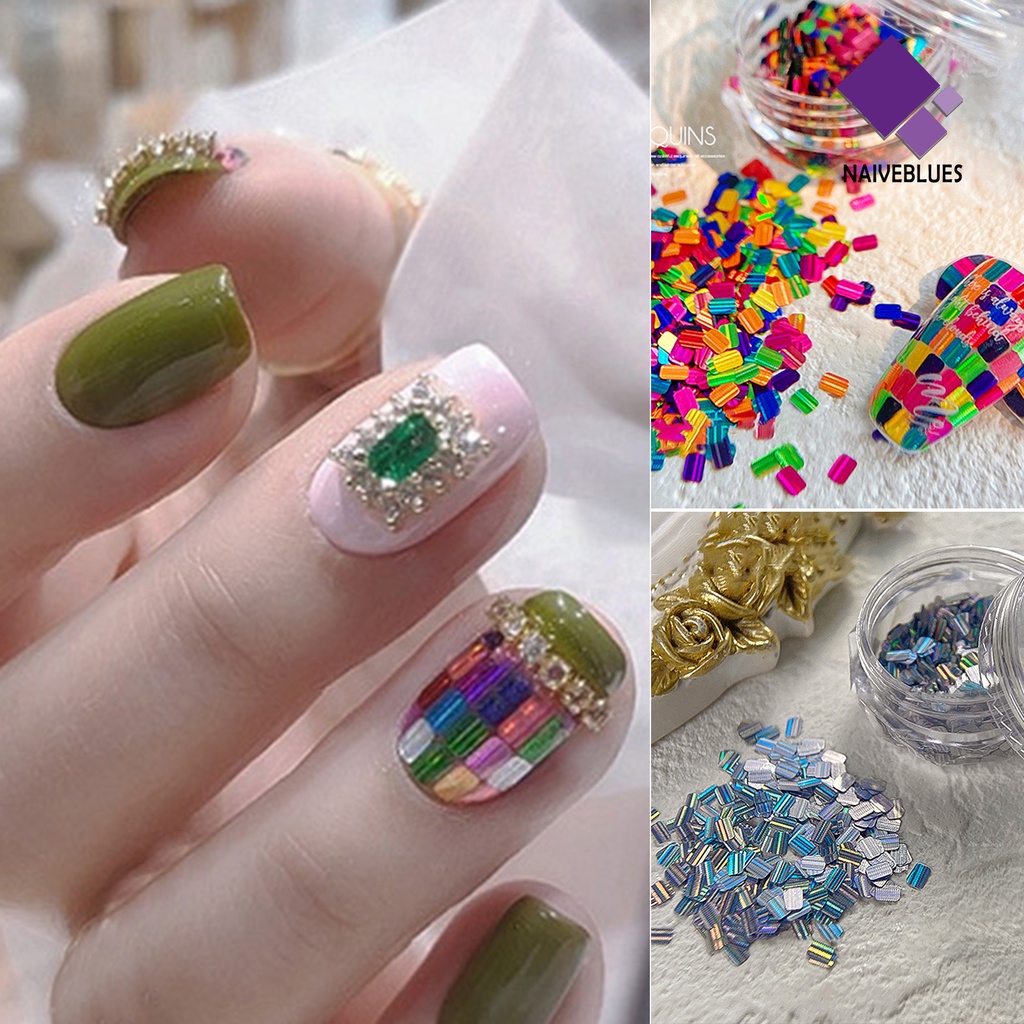 [naiveblues] Hiasan Nail Art Tempel Bersinar Mudah Cantik Kreatif DIY Ringan Splicing Persegi Multicolor