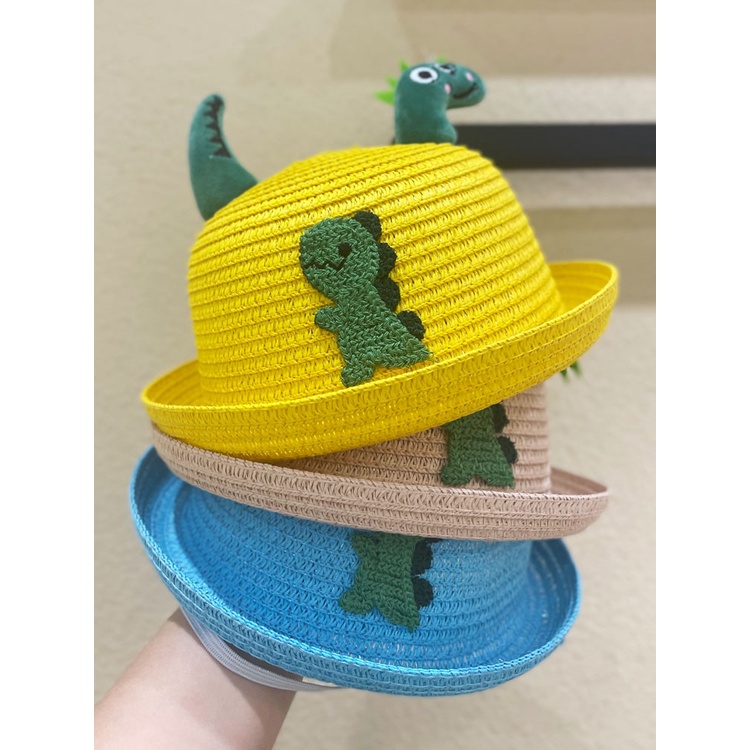 Topi Jerami Anak-Anak Lucu Pelindung Matahari Dan Tabir Surya Bayi Dinosaurus Kartun Fisherman Hat