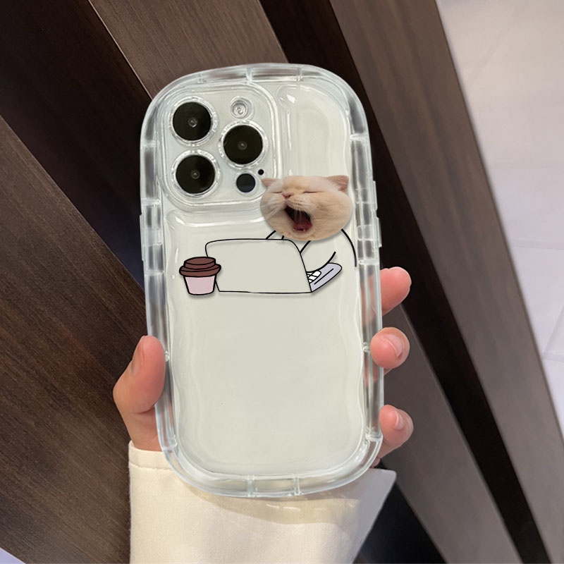 IPHONE Lazy Cat Shockproof Case Kompatibel Untuk Iphone11 14 13 12 Pro XS Max X Xr7 +8 Plus Lembut Transparan Casing Ponsel TPU Silikon Cover