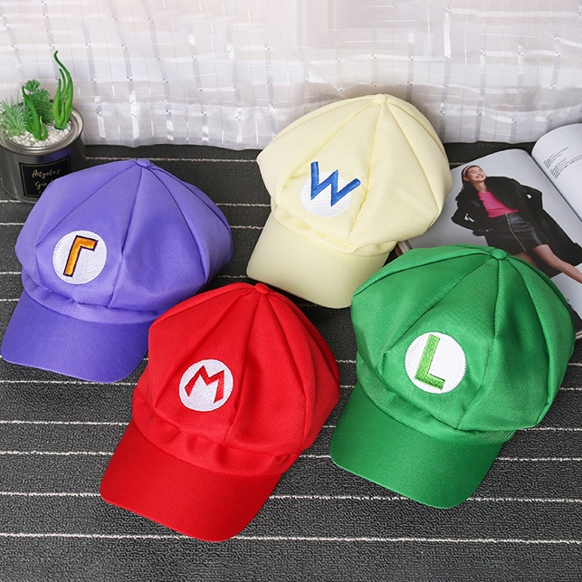 Topi Oktagonal Dewasa Super Mario Kartun Animasi Game Peripheral Anak Topi Matahari Cosplay Topi Orang Tua-Anak Topi Matahari Baret