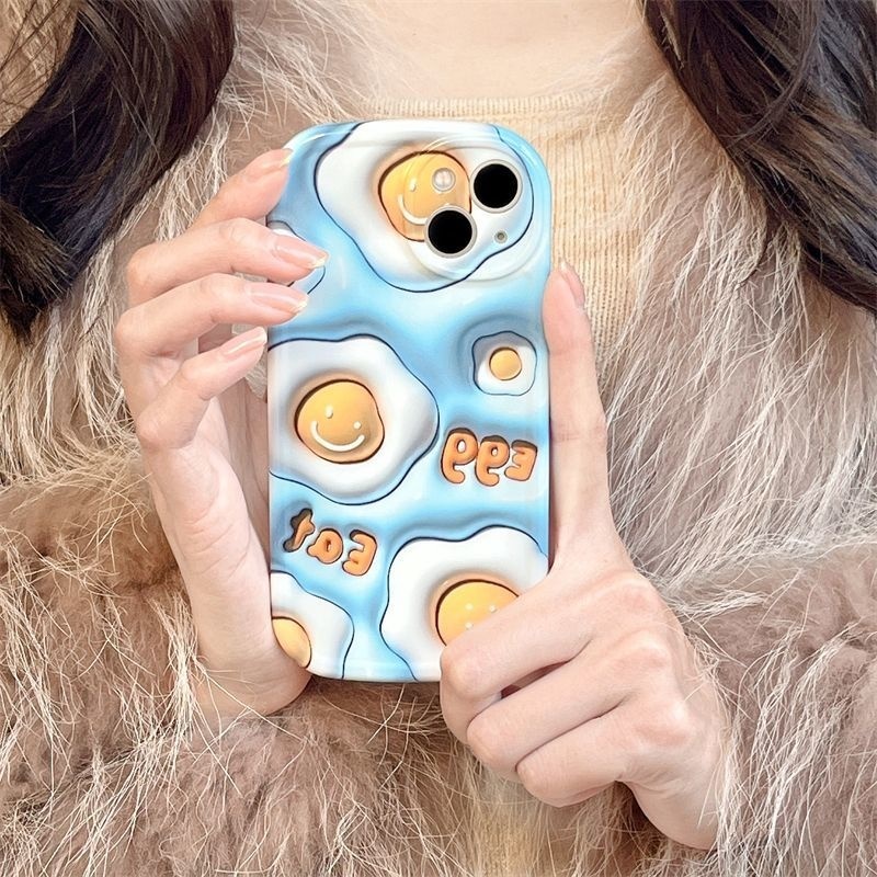 IPHONE Casing Ponsel Desain Telur Goreng Tersenyum Lucu Kompatibel Dengan Iphone12 13 14 11 Pro Max Ddwsv