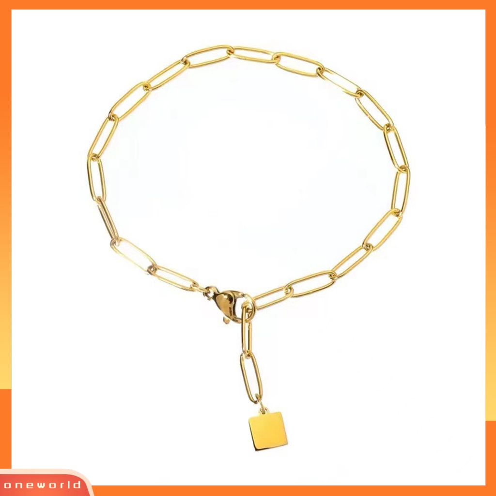 [EONE] Gelang Wanita Tidak Luntur Tebal Rantai Eye-catching Semua Pertandingan Adjustable Perhiasan Hadiah Berlapis Emas Wanita Square Pendant Chain Bracelet Dekorasi Untuk Kehidupan Sehari-Hari