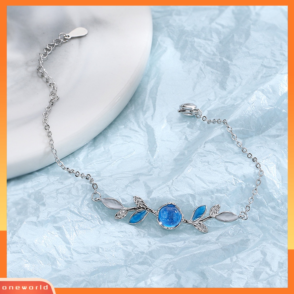 [EONE] Ladies Bracelet Everyday Wear Copper Summer Blue Zirconia Leaf Bracelet Untuk Pesta