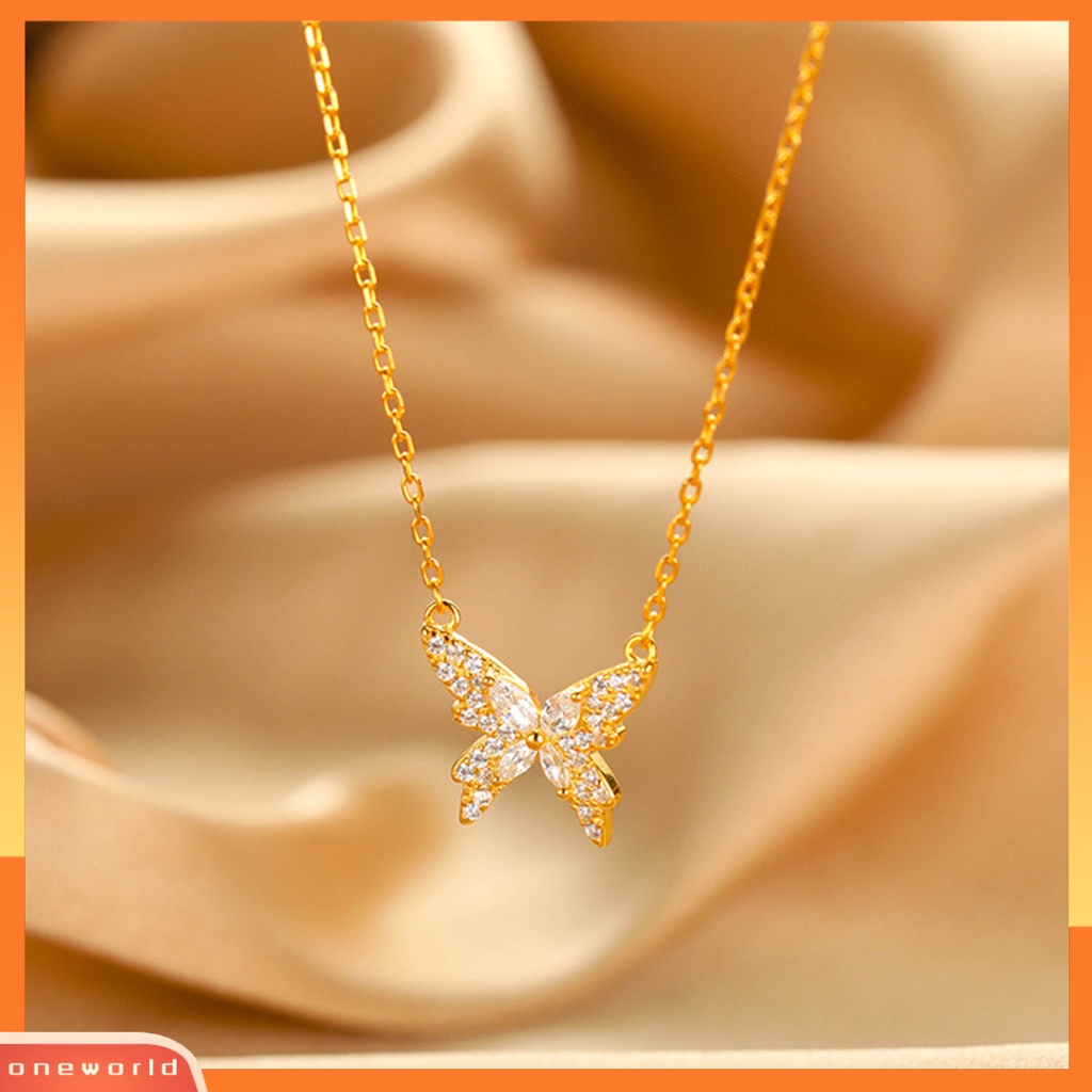 [EONE] Rantai Leher Merasa Dingin Sexy Mewah Gloss Solid Butterfly Decor Ravishing Warna Silver Butterfly Kalung Untuk Pacaran