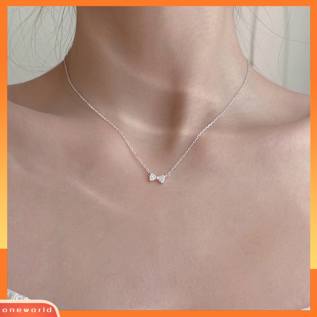 [EONE] Liontin Kalung Busur Gaya Perancis Wanita Bersinar Berlian Imitasi Kalung Untuk Pesta Pernikahan Pertunangan Perjamuan