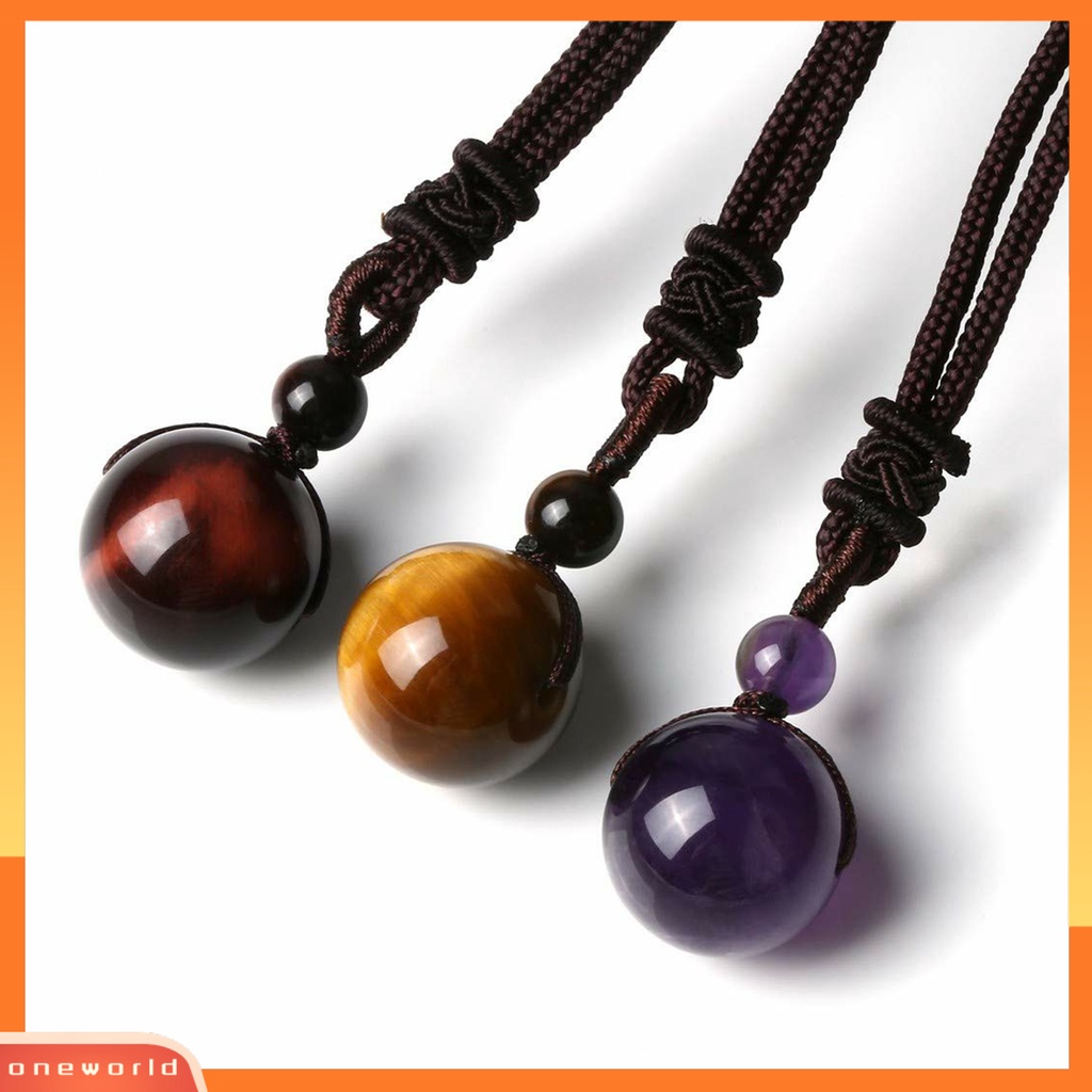 [EONE] Tali Rantai Geometris Buatan Tangan Adjustable Tali Nilon Batu Alam Tergantung Leher Dekorasi Finishing Terang Tiger Eye Batu Beruntung Kalung Perhiasan Aksesori