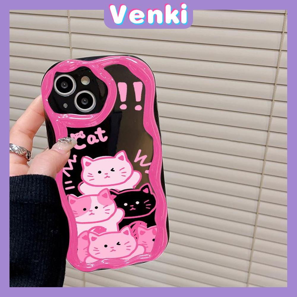 VENKI - For iPhone 11 iPhone Case 3D Curved Edge Wave Glossy Black TPU Airbag Shockproof Camera Cover Pink Cat Compatible with iPhone 14 13 Pro max 12 Pro Max xr xs max 7 8Plus