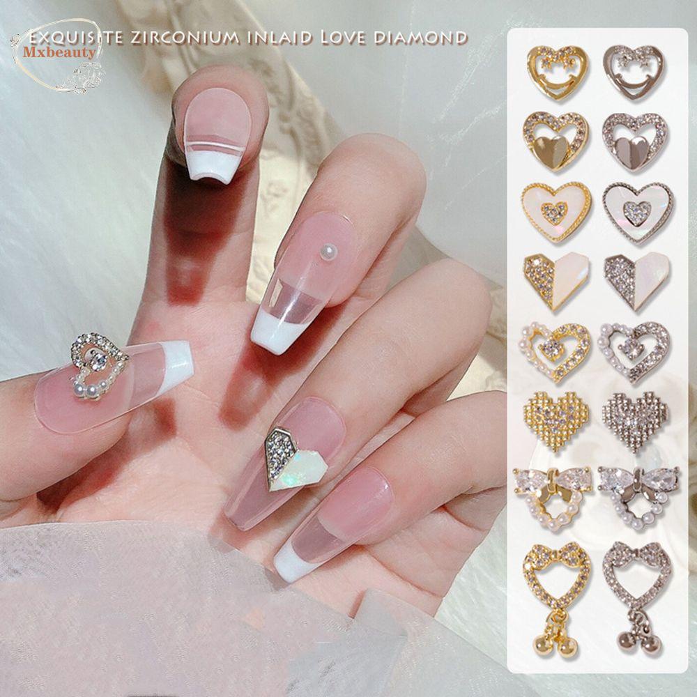 Mxbeauty Cinta Hati Nail Art Perhiasan Indah Zirkon Mutiara Cinta Liontin Smiley Gaya Jepang Nail Art Berlian