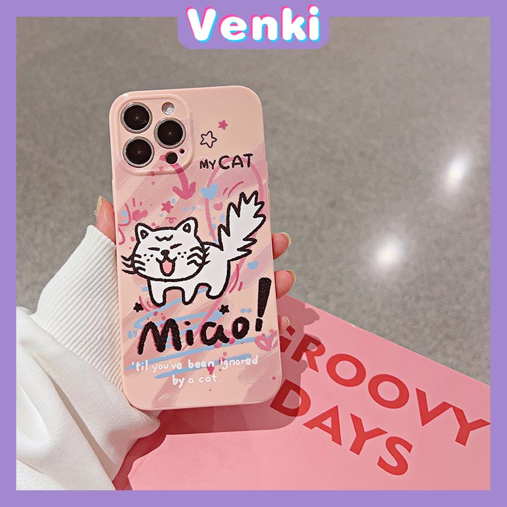 VENKI - For iPhone 11 iPhone Case Cream Glossy Soft Case TPU Shockproof Camera Cover Protection Graffiti Cat Compatible with iPhone 14 13 Pro max 12 Pro Max xr xs max 7Plus 8Plus