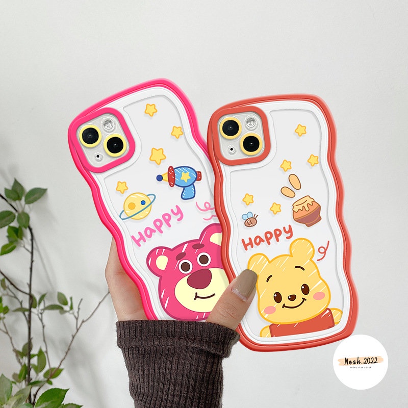 Case Untuk Infinix Hot10 11 9 12 Play 12i 20 8smart 6plus 4 5 Hot 11s 12 Pro 20s 10s 10Lite Note12 12Pro 10Pro Cute Winnie The Pooh Kartun Beruang Strawberry Wavy Edge Soft Case