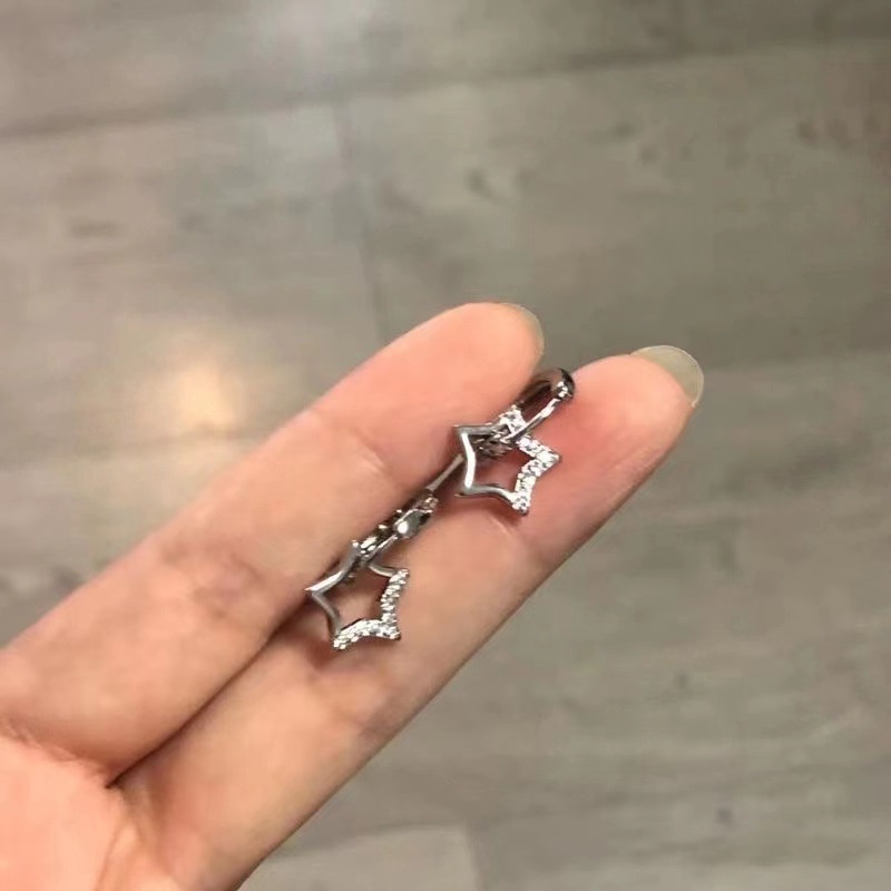 Kami Bunga Korea s925 Perak Zirkon Berkilau Bintang Hoop Anting-Anting Untuk Wanita Gadis Halus Lucu Geometris Kristal Bulat Anting-Anting Perhiasan Aksesoris
