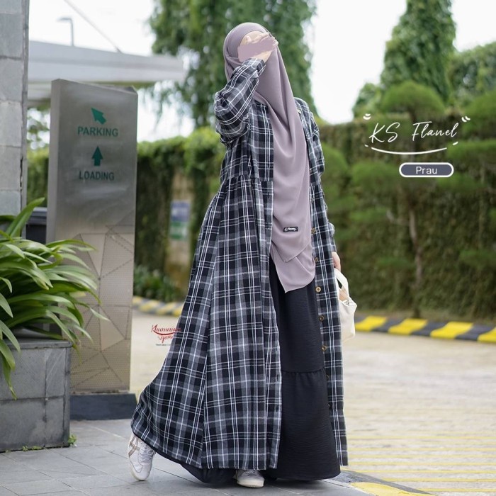 KS FLANEL GAMIS / LONG OUTER BY KHUMAIRA SYARI - prau, XL
