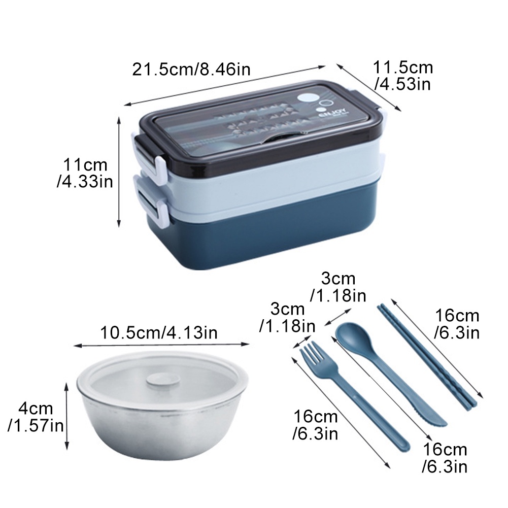 Lunch Box Leakproof Stainless Steel Picnic With Cutlery Adults Kids Double Layer